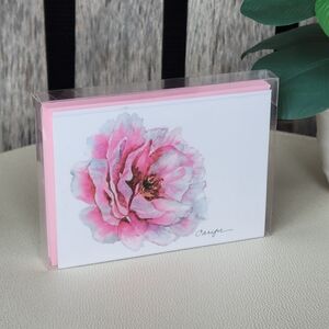 Watercolor Pink Peony Blank Greeting Cards